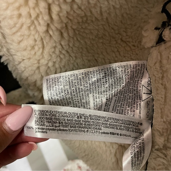 ZARA Black Faux Leather Cream Fleece Lined Sz L - Picture 12 of 13